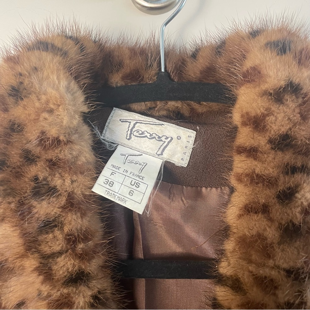 Vintage Terry Paris Wool Jacket with Genuine Fur Collar, Brown, Size 6 - Picture 2 of 4